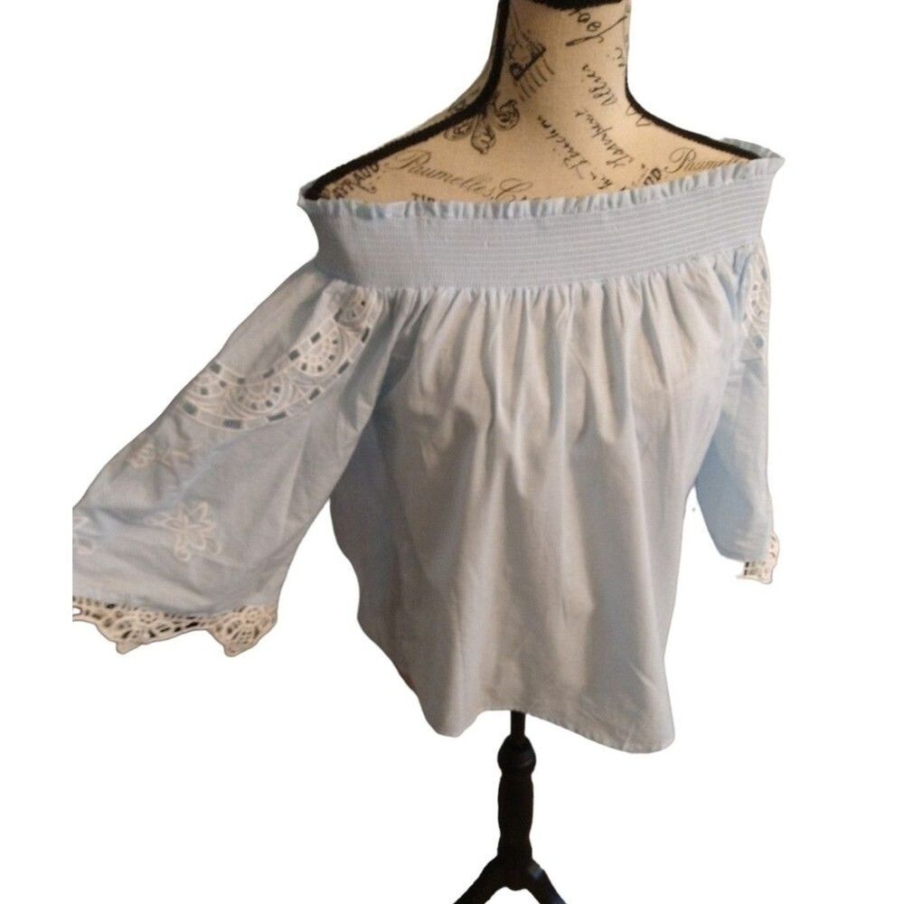 Haute monde off the shoulder embroidered blue small top